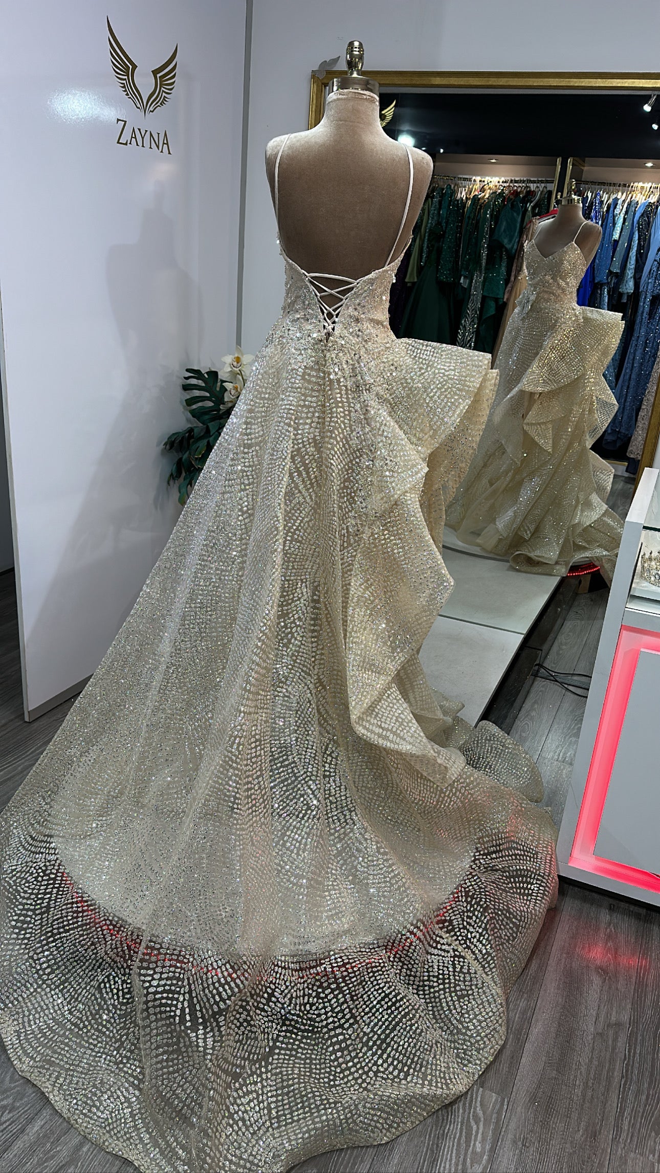 Elegant beige dress design, glitter, design