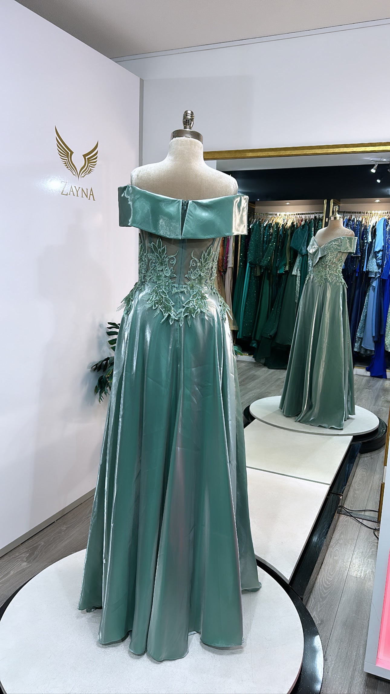 Elegant mint green dress with slit