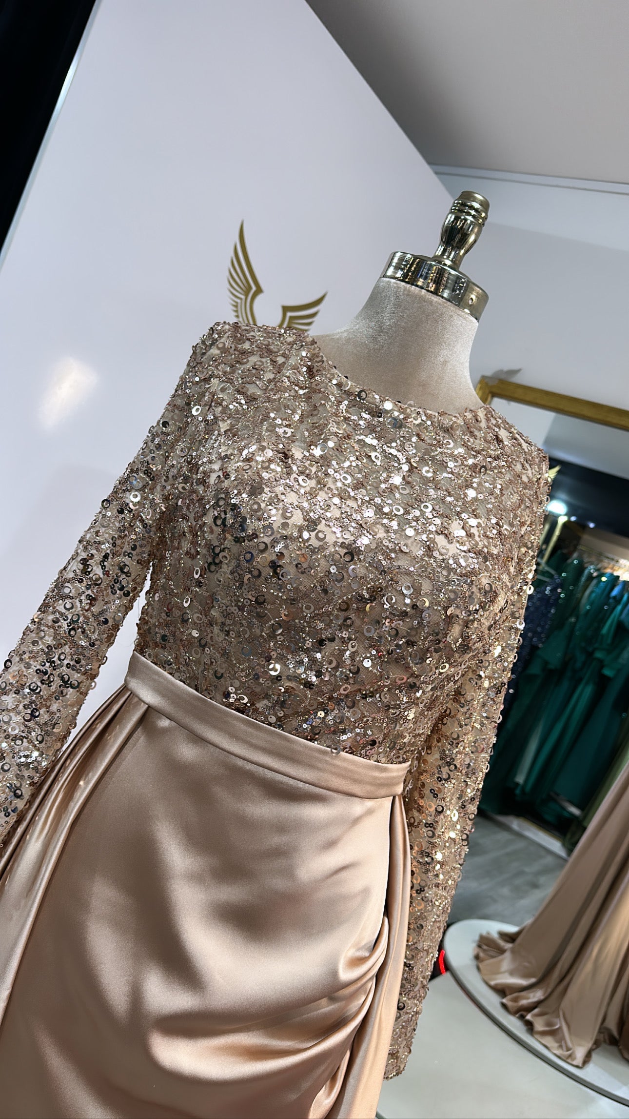 Elegant gold dress with train