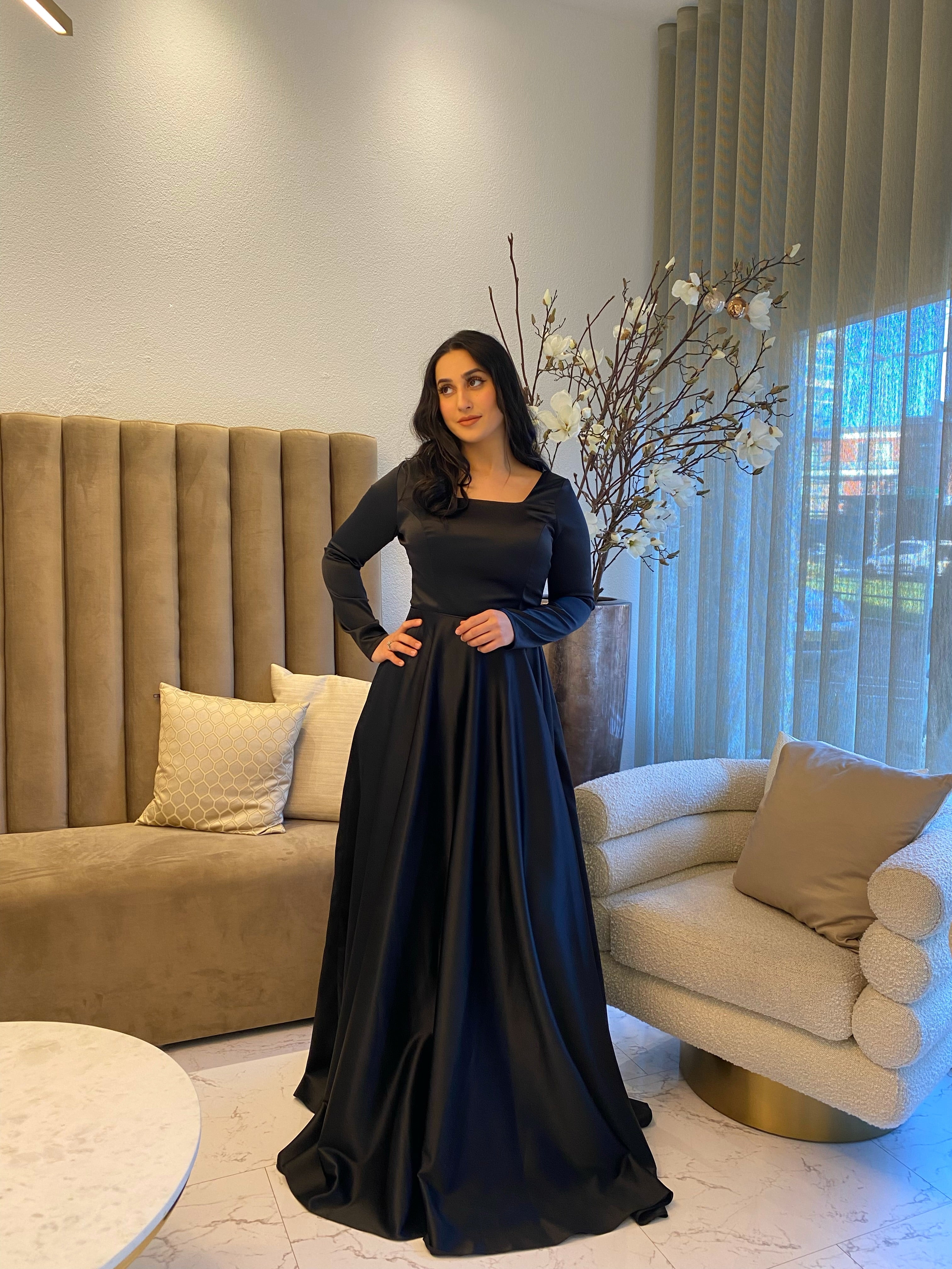 Black store satin gown