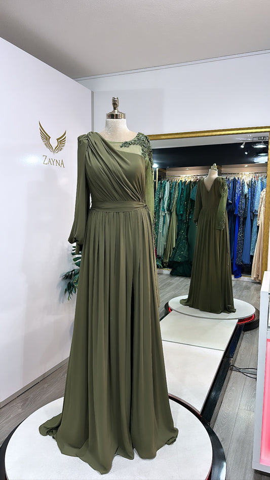 The exclusive khaki green dress edited, split