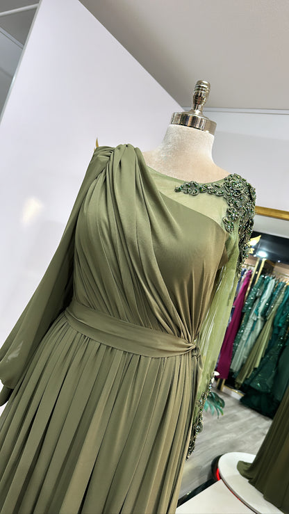 The exclusive khaki green dress edited, split