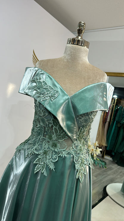 Elegant mint green dress with slit