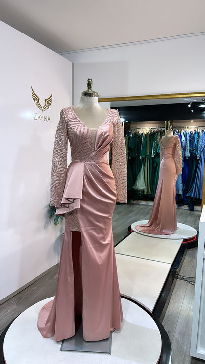 Elegant pink dress details tulle, satin, short skirt