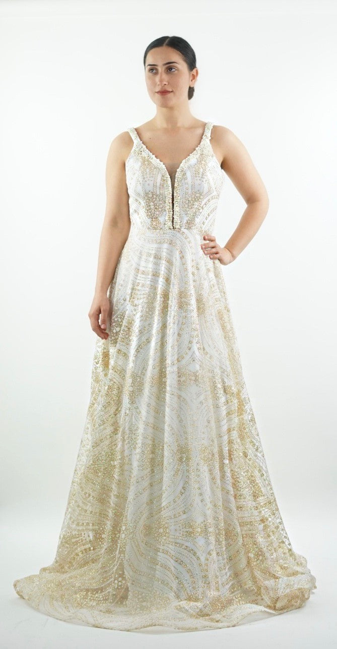 White gold embroidered dress