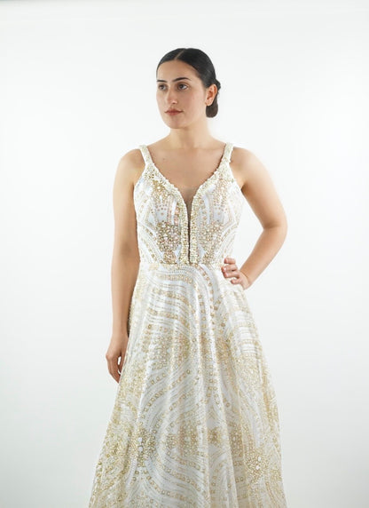 White gold embroidered dress