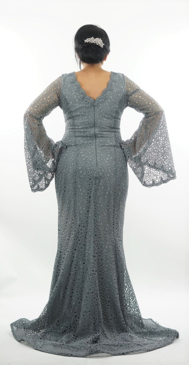 Grey maxi dress with flute sleeves