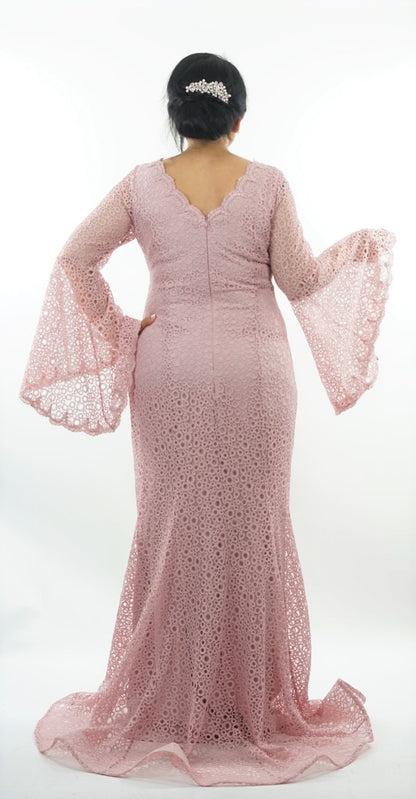 Pink maxi dress with flute sleeves