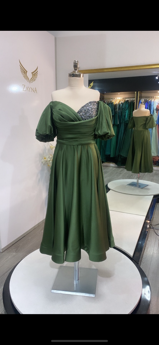 Elegant khakhi green mini dress