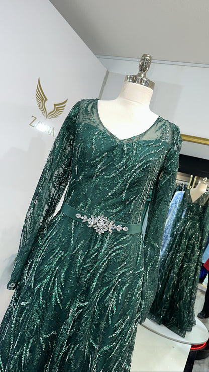 Elegant green dress with glitter 4