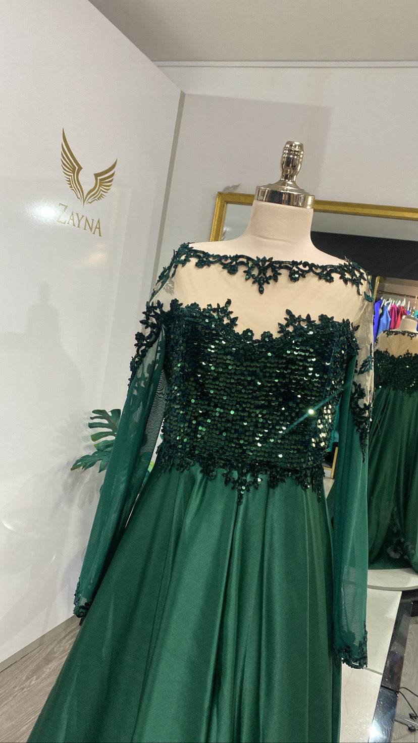 Satin sequins green dress