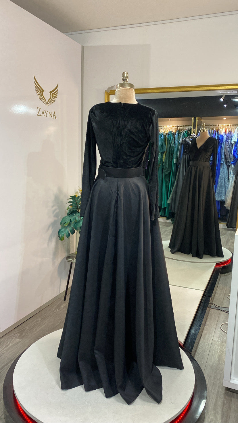 Elegant black dress velvet satin