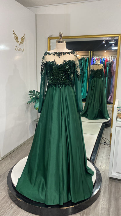 Satin sequins green dress
