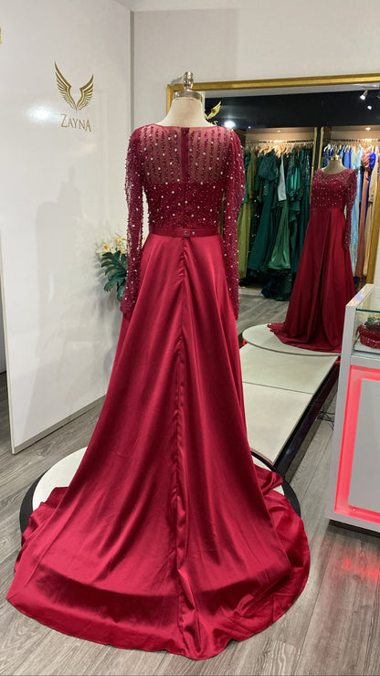 Elegant with beads dark pink dress