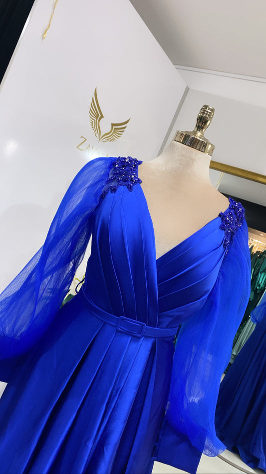 Elegant satin blue dress