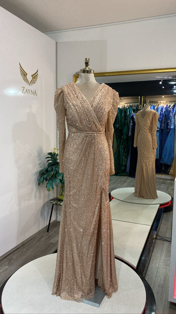 Elegant gold dress with split
