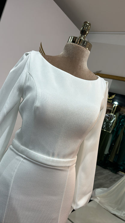 Elegant white crepe dress