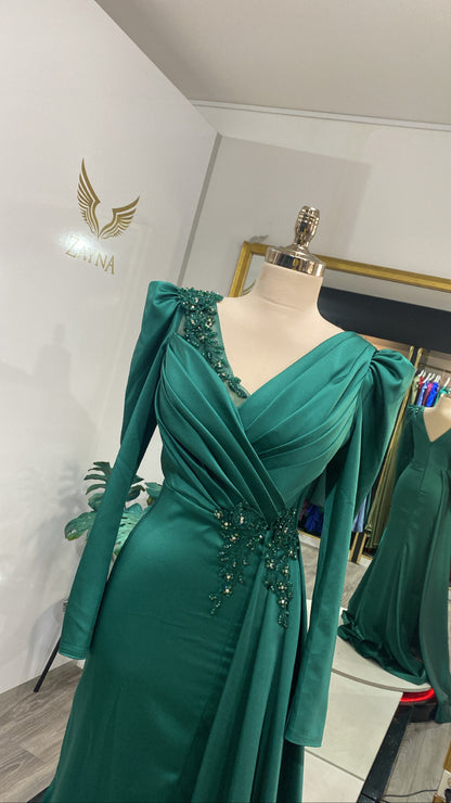 Satin elegant green dress