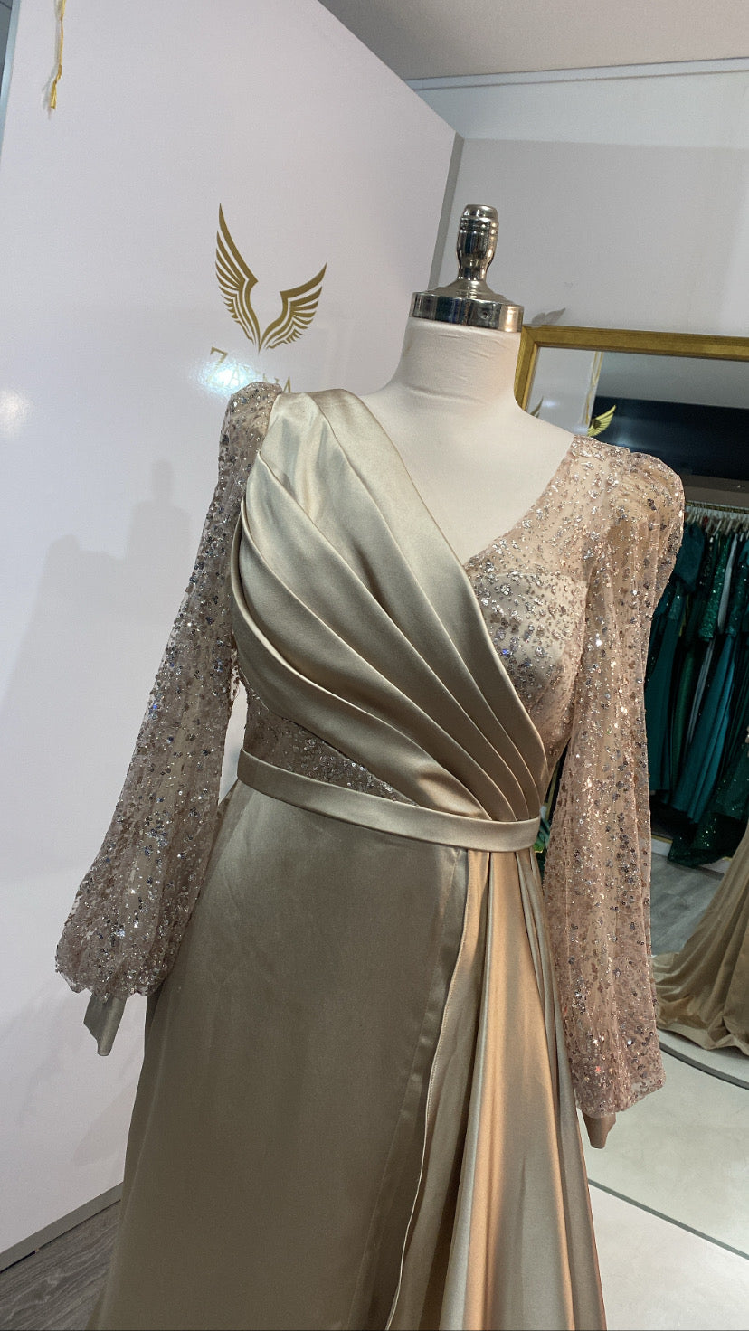 Elegant gold dress satin tulle