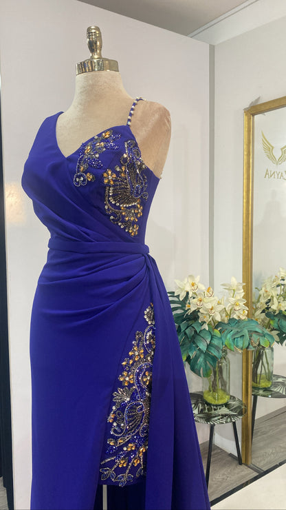 Elegant dark purple dress modified design crepe fabric