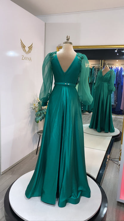 Elegant green dress satin