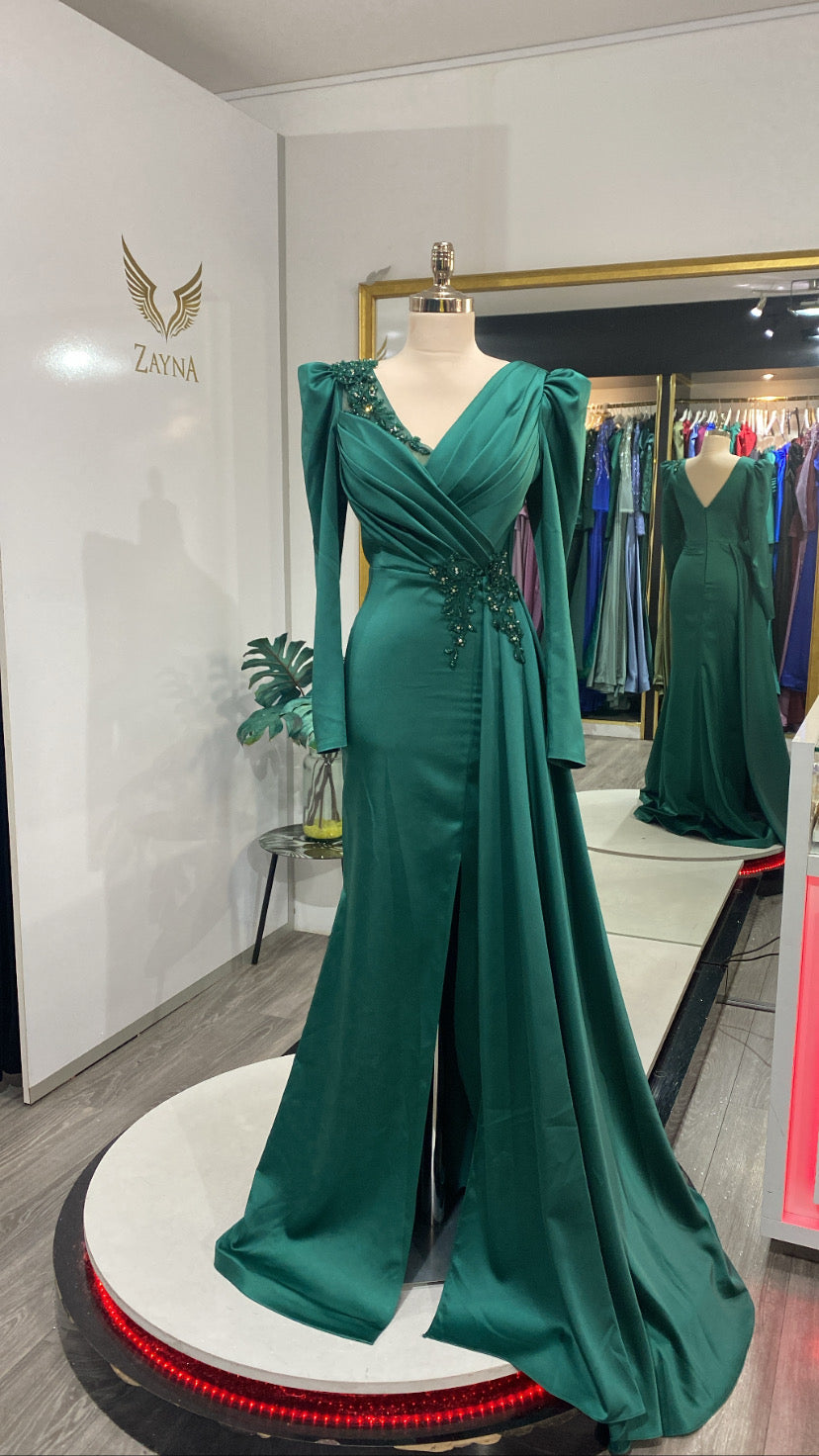 Satin elegant green dress