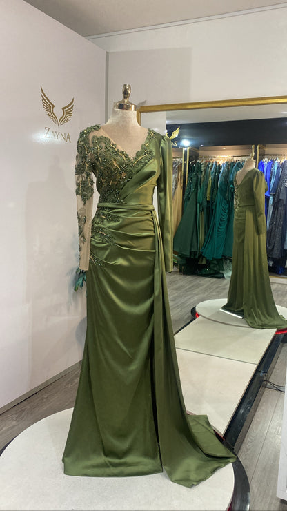 Elegant khaki green processed design satin