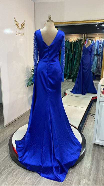 Elegant blue dress decorated with beads