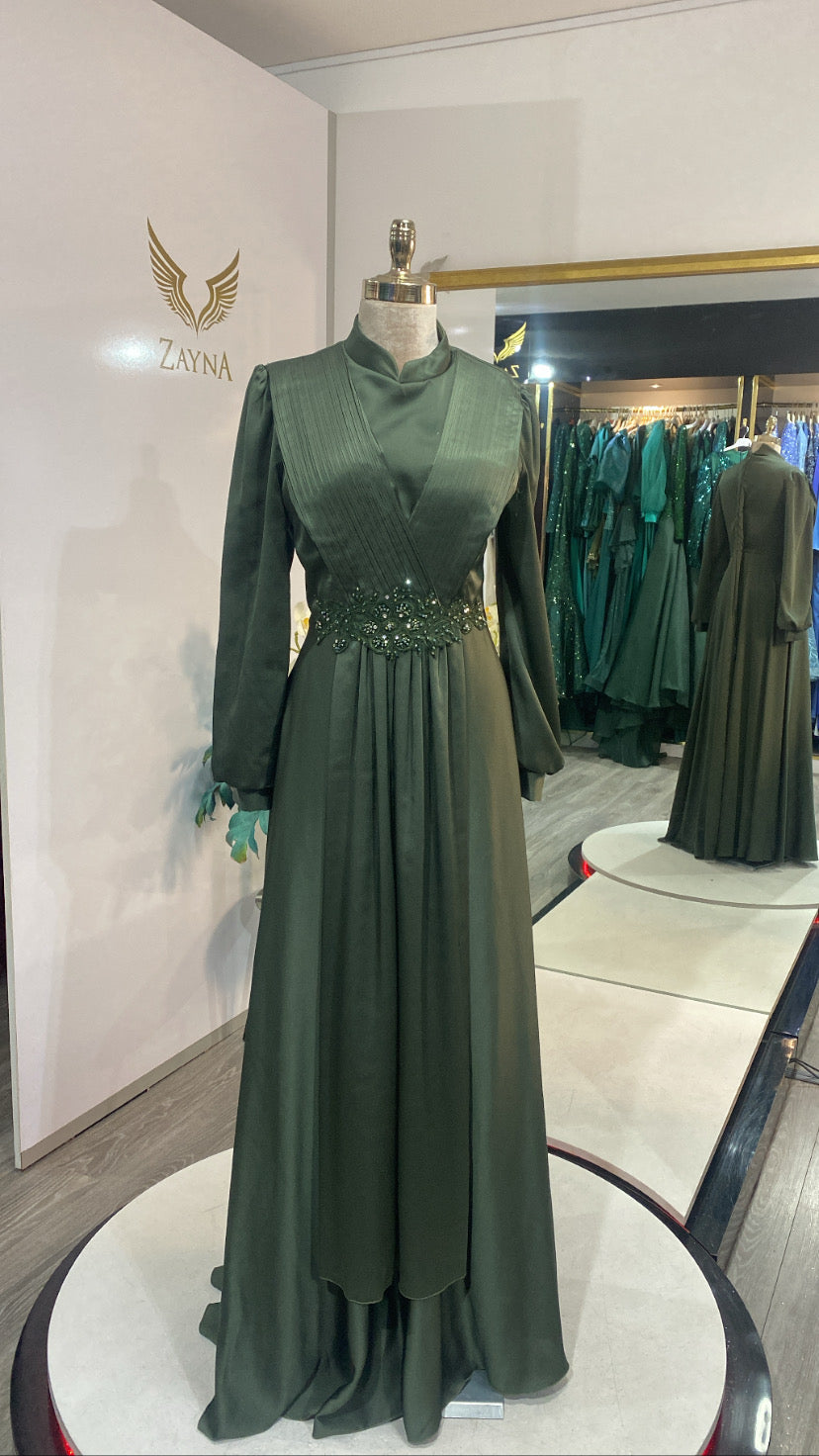 Elegant khahki green dress 102