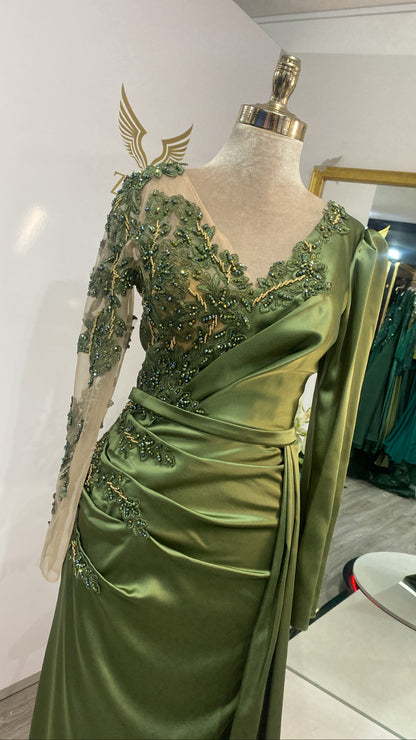 Elegant khaki green processed design satin
