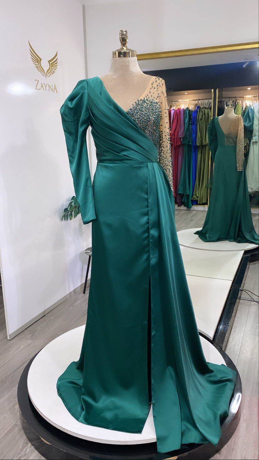 Green dress with detailed shoulder