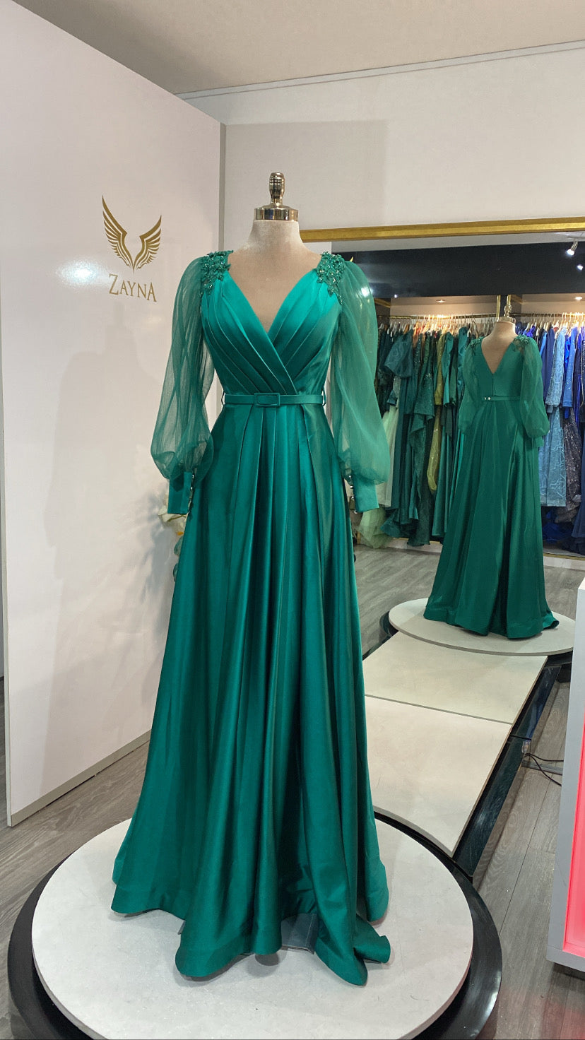 Elegant green dress satin