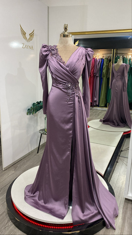 Purple dress detailed with pearls