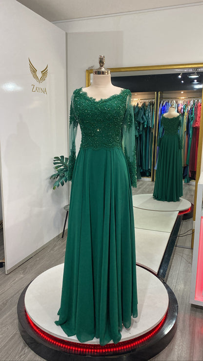 Decorated with beads green dress