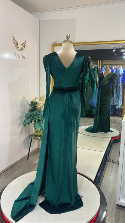 Elegant green dress decorated velvet