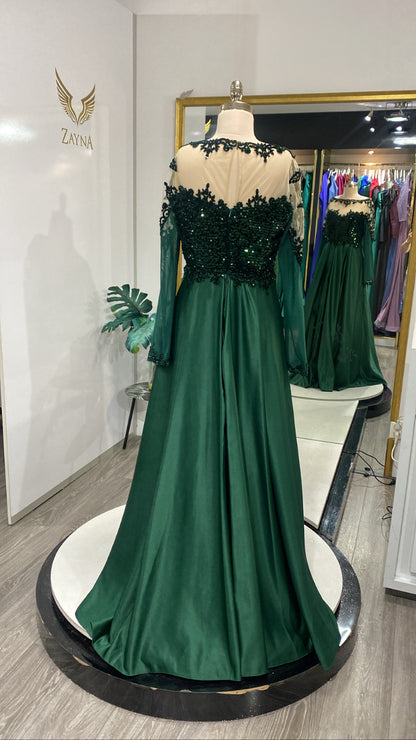 Satin sequins green dress