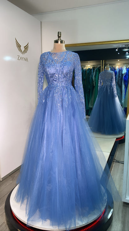Elegant blue dress design glitters