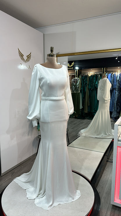 Elegant white crepe dress